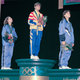 Valentina Vezzali of Italy, Laura Badea of Romania, and Giovanna Trillini of Italy. Photo via Getty Images.